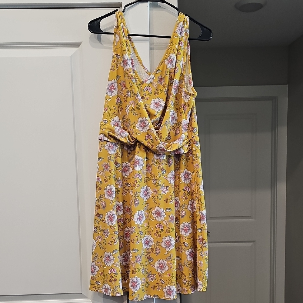 Candie's Yellow Wrap Sundress Sleeveless V-neck With Floral Design